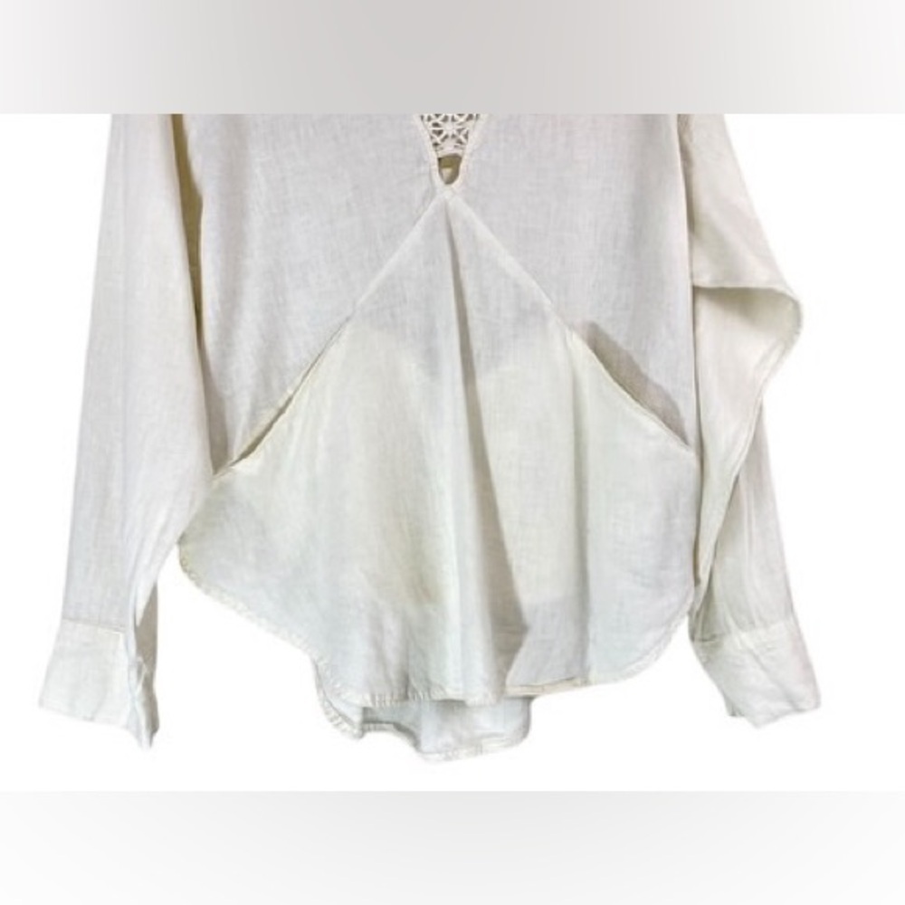 FREE PEOPLE Boho Linen Just Cruisin Pullover Blouse V-Neck in Ivory Size XS - Picture 6 of 13